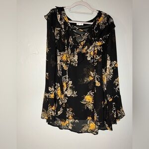 Skylar + Jade black orange‎ floral printed flare sleeve blouse